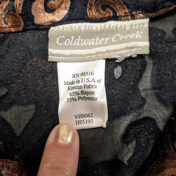 Vintage Coldwater Creek Black & Gold Velvet Long Sleeve Button Down Shirt Sheer - Picture 7 of 7